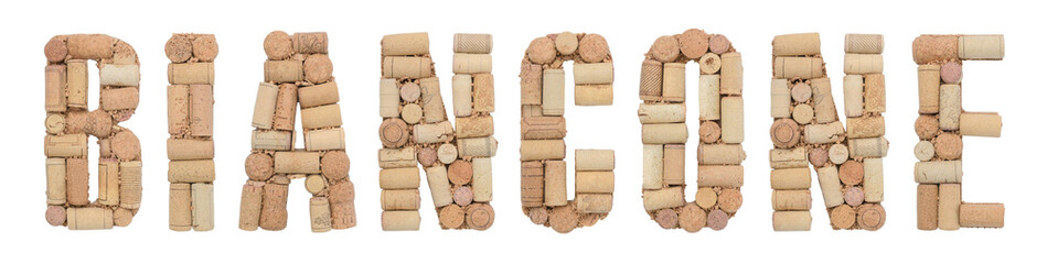 Grape variety Biancone made of wine corks Isolated on white background