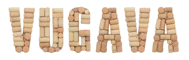 Grape variety Vugava made of wine corks Isolated on white background