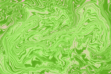 Suminagashi marble texture hand painted with light green ink. Digital paper 1548 performed in traditional japanese suminagashi floating ink technique. Fair liquid abstract background.
