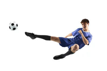 Keuken spatwand met foto soccer player in action isolated white background © Tom Wang