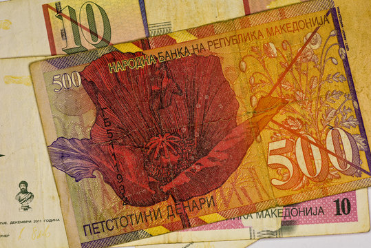 Close-up MACEDONIA CURRENCY, Macedonian denar Bank note