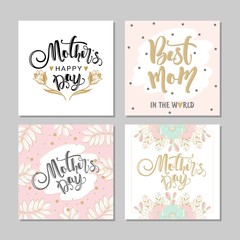 Set of postcards for mother's Day with flowers and modern calligraphy. Vector illustration.