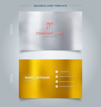 Creative business card and name card template, Silver and gold color background.