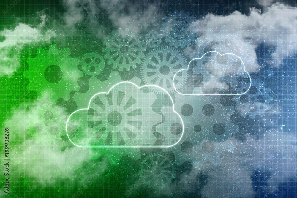 Poster 2d rendering technology cloud computing with gear