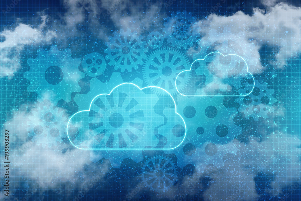 Poster 2d rendering technology cloud computing with gear