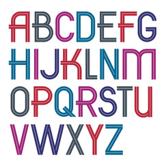 Set of vector upper case English alphabet letters created with white stripes, for use in logo design for news and broadcasting company