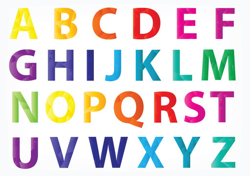Trendy vector alphabet letters set. Rainbow alphabet letters collection isolated on white background. Low polygons alphabet letters background.