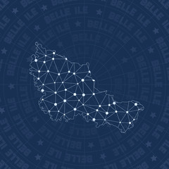 Obraz premium Belle Ile network, constellation style island map. Great space style, modern design. Belle Ile network map for infographics or presentation.