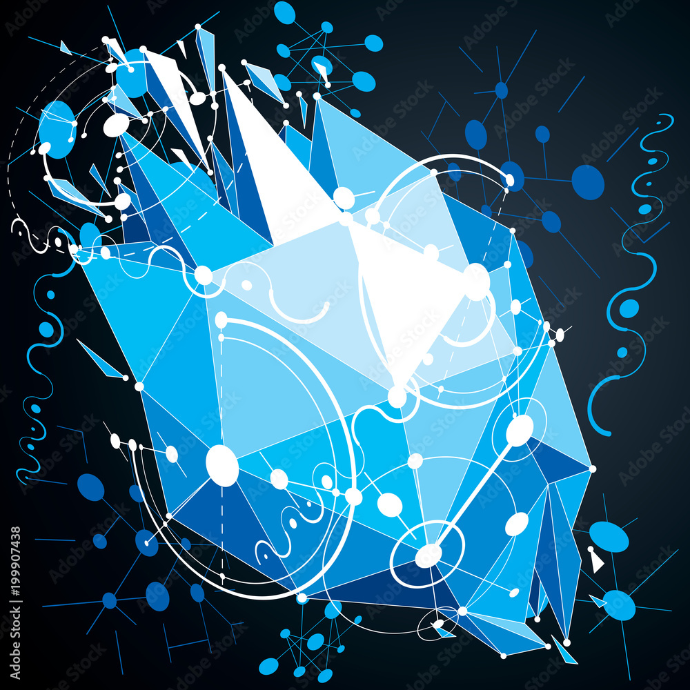 Fototapete technical abstraction created with bauhaus style elements and low poly shattered object with differe