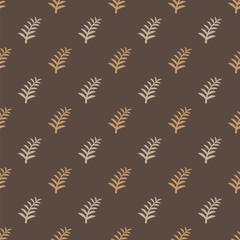 Pattern tree branches on brown background. Twig tree seamless pattern. Bare branches on beige pattern background.