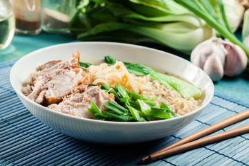 Ramen. Japanese noodle soup with pork