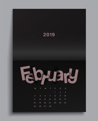 2019 Calendar on Black Magazine Template  : Vector Illustration