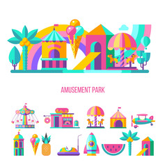 Amusement Park, rides. Vector illustration.