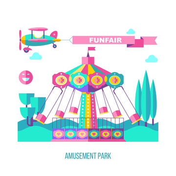 Amusement Park, rides. Vector illustration.
