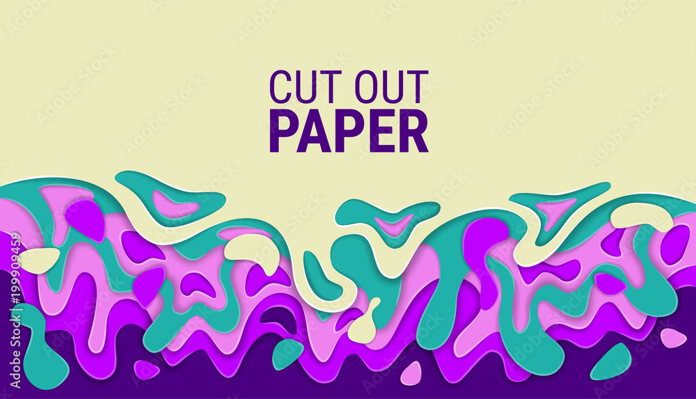 Poster cut off wavy sheets of paper. bright colorful vector layers. 3d abstract relief image. green and ult