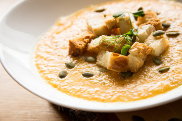 Tasty pumkin soup closeup