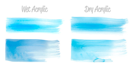 Vector blue paint smear stroke stain set. Abstract acrylic textured art illustration. Wet and Dry Acrylic Texture Paint Stain Illustration. Hand drawn brush strokes vector elements. Acrilyc strokes.