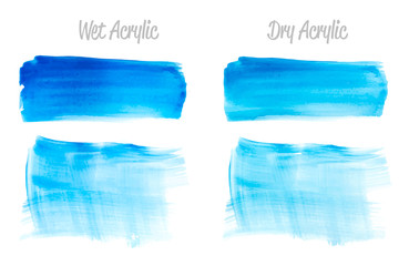 Naklejka premium Vector blue paint smear stroke stain set. Abstract acrylic textured art illustration. Wet and Dry Acrylic Texture Paint Stain Illustration. Hand drawn brush strokes vector elements. Acrilyc strokes.