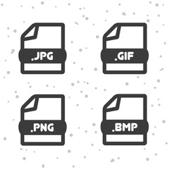 Image file icons. Download JPG, PNG, GIF and BMP symbol sign. Web Buttons. Eps10 Vector.