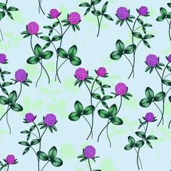 Seamless vector floral pattern. Floral background of flowering clover with plant shadows in the background.