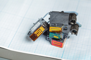 Detail of computer printer ink cartridges