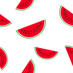 Seamless Pattern with Slice of Watermelon, Juicy Fresh Slice of Half Watermelon, Summer Time, Vector Illustration