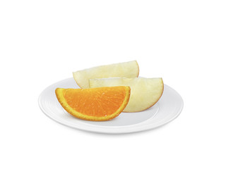 Naklejka na ściany i meble Apple Orange fruit on dish isolated on white background