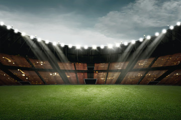 Fußballstadion-Design mit grünem Gras und Licht zur Beleuchtung