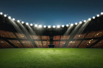 Modern building of soccer stadium with illumination