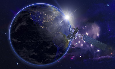 satellite in space over America, 3d visualization. 'elements of this image furnished by NASA'