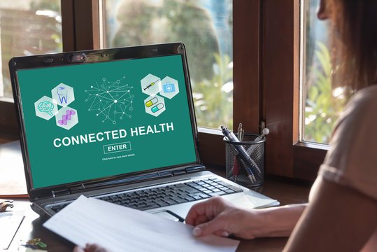 Connected health concept on a laptop screen