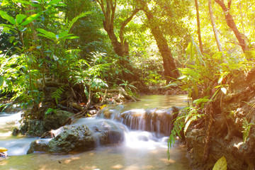 1st Floor Erawan water fall. day time. Kanchanaburi Thailand