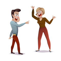 Fototapeta premium Quarrel. Young couple arguing. Man and woman shouting at each other. Problems in relationships, disagreement and conflict. Vector illustration 
