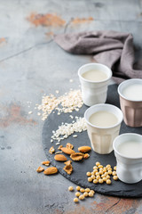 Assortment of organic vegan non diary milk