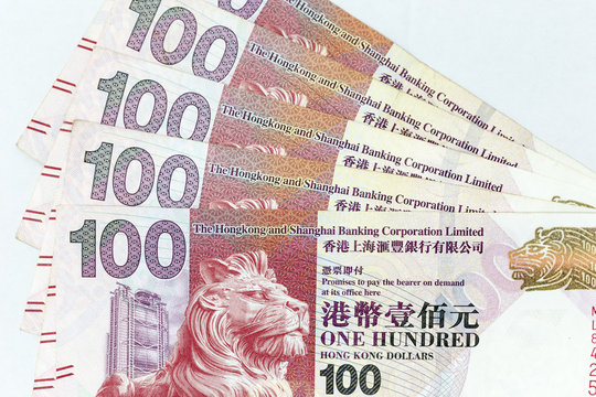 Currency banknotes spread across frame hong kong dollar