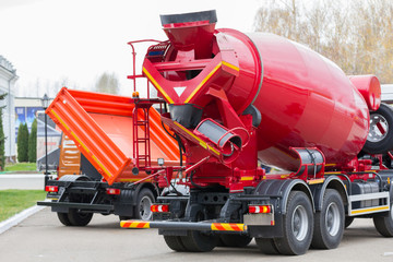 Concrete mixer truck for construction at the city street