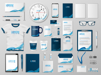 Corporate Branding identity template design. Modern Stationery mockup for shop with modern blue structure. Business style stationery and documentation. Vector illustration