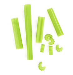 Top view of celery isolated on white background