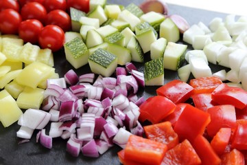 Diced vegetables.