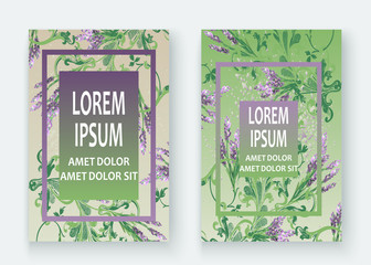 Lavender floral pattern cover design. Hand drawn baroque flower. Elegant trendy background blossom greenery branche. Graphic illustration wedding, invitation, poster, card, cover, catalog vector