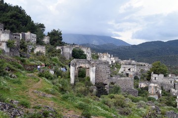 Fototapeta premium Old stone house.Abandoned, old Greek houses of Kayakoy.Fethiye.Turkey 