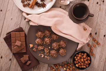 Chocolate truffles with caramel cream filling. 