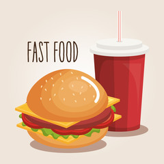 delicious burger and soda fast food icon vector illustration design