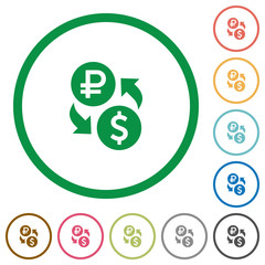 Ruble Dollar money exchange flat icons with outlines