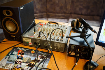 MINSK, BELARUS - MAY 1, 2017: equipment for acoustic voice analysis, forensic examination