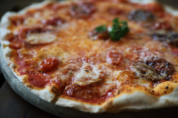 Pizza with tomato and eggplant , Italian food