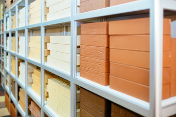 Racks with brick. Brick background, brick, brickwork, cement, concrete.