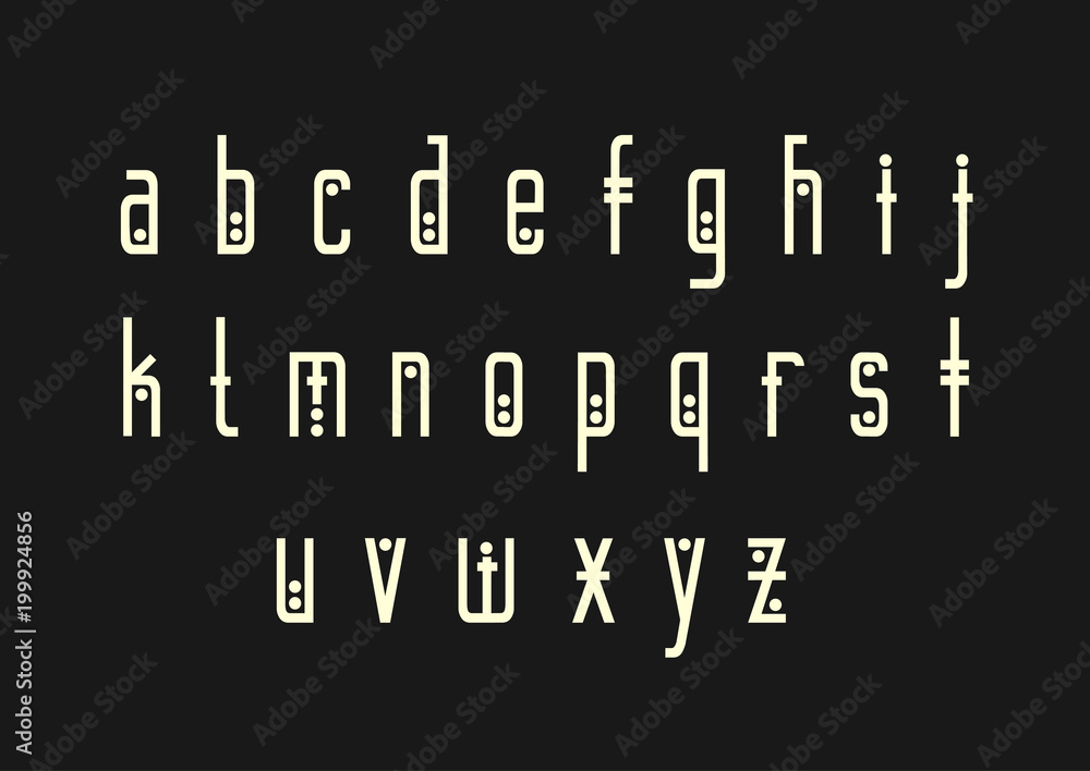 Poster vector alphabet set. lowercase letters in geometric ethnic style with points. for hipster theme, mus