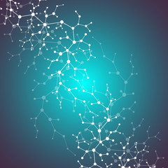 Molecules concept of neurons and nervous system. Scientific medical research. Molecular structure with particles. Science and technology background for banner or flyer. Eps 10 vector illustration.