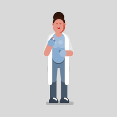 Woman pharmacist standing with pill